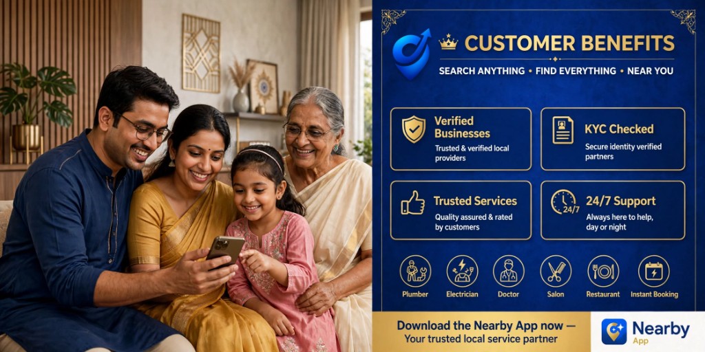 Customer benefits — verified businesses, KYC checked, trusted services, and 24/7 support