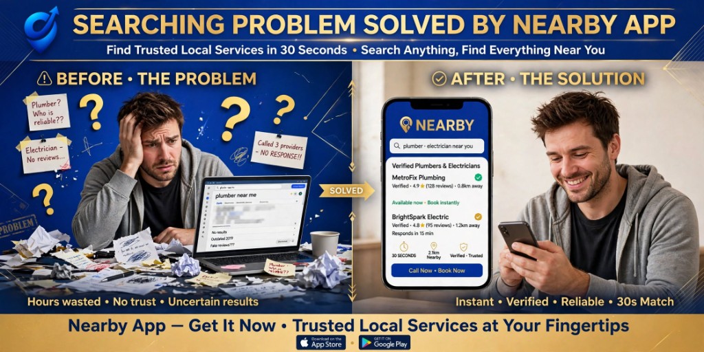 Searching problem solved by Nearby App — trusted local services in 30 seconds